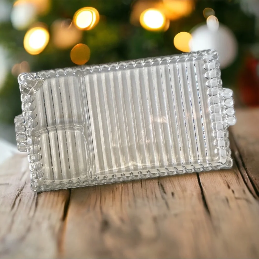 Hazel Atlas Snack Sip Smoke Tray Mini Charcuterie Clear Glass Platter Plate - Picture 6 of 6